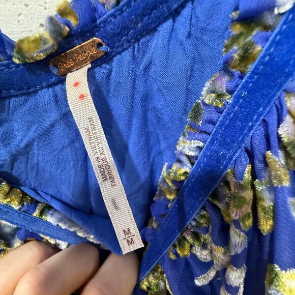 Free People Beautiful Blooms Mini Dress Sz Med Royal Blue Velvet Burnout Floral - Picture 11 of 16
